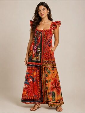 farm rio delicate garden ruched maxi dress Delicate Fruit Garden Maxi Dress (Women)